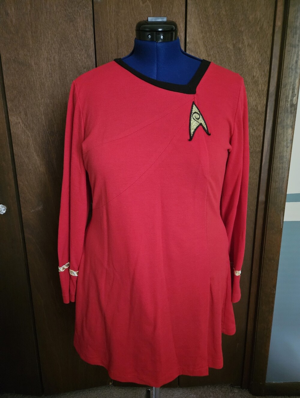 Red Starfleet-Inspired Dress Top with Gold Badge Star Trek Uniform